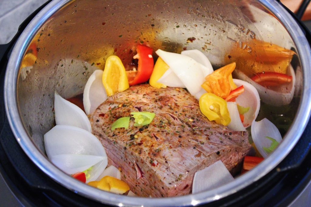 beef and veggies in Instant Pot 