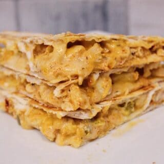 Close up front shot of Taco Bell Chicken Quesadilla with homemade Quesadilla sauce.