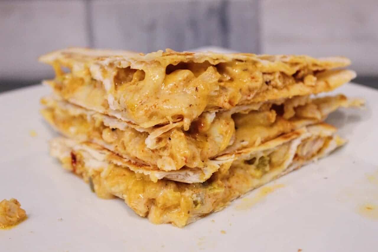 Close up front shot of Taco Bell Chicken Quesadilla with homemade Quesadilla sauce.