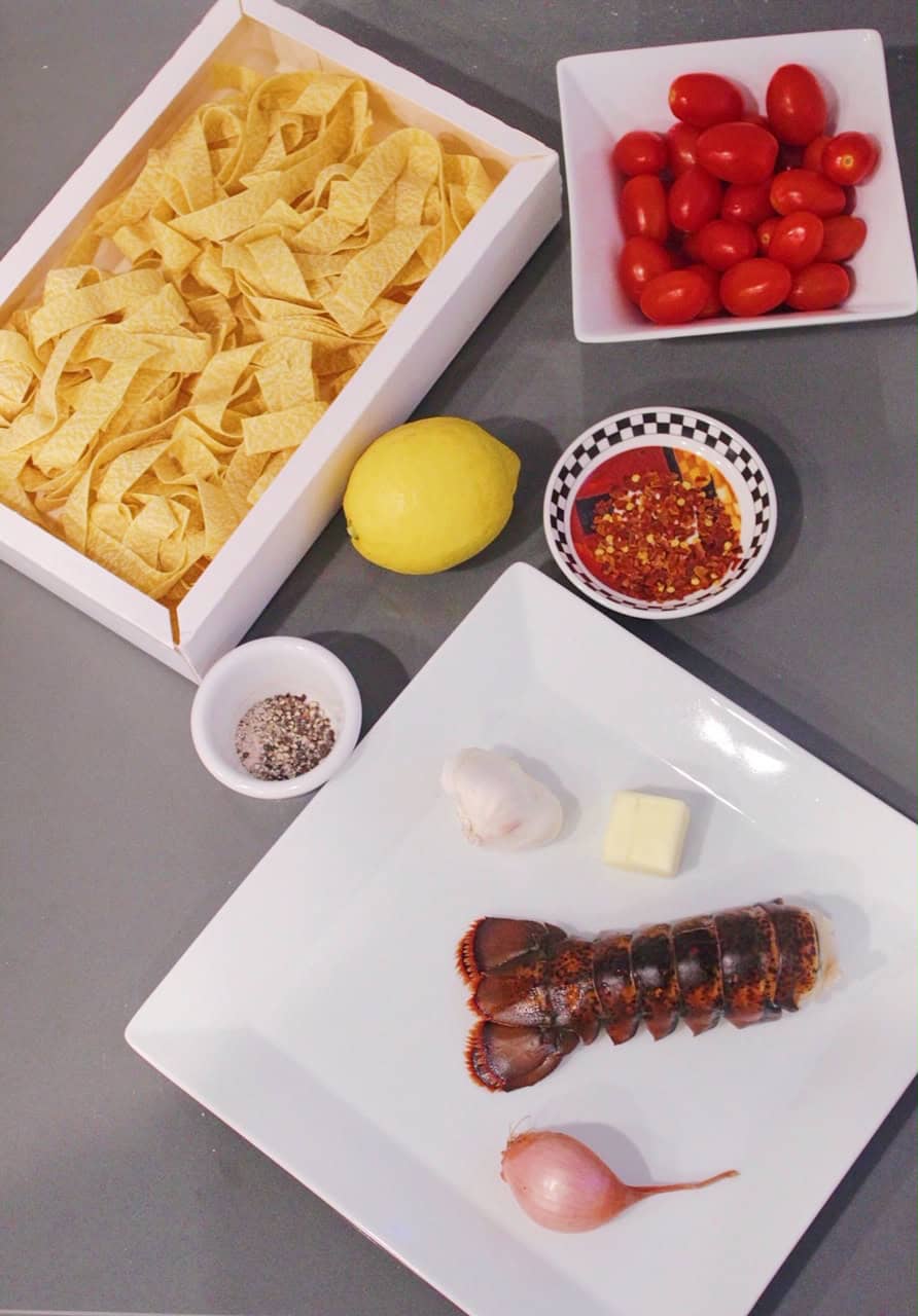Lobster pasta ingredients. 
