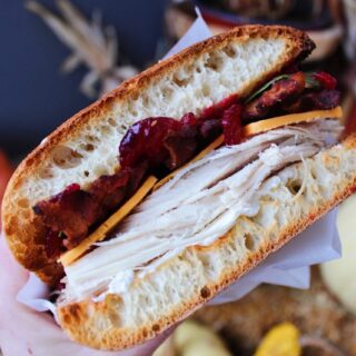 close up of Thanksgiving sandwich