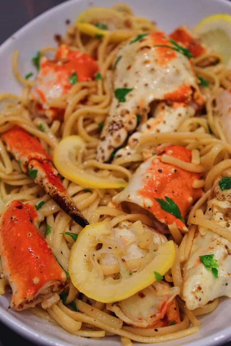 Finished Homemade Crab Pasta in a Bowl