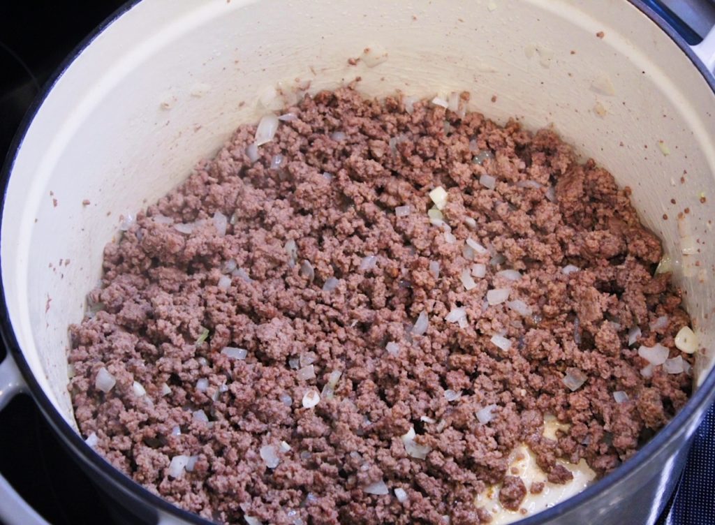 ground beef, onion and garlic