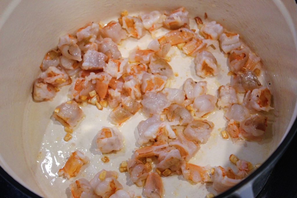 Cooking shrimp in large dutch oven in some olive oil.