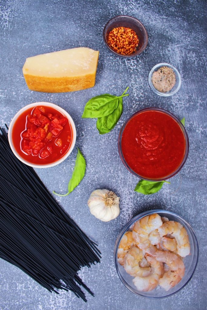 Overhead picture of ingredients used to make pasta.